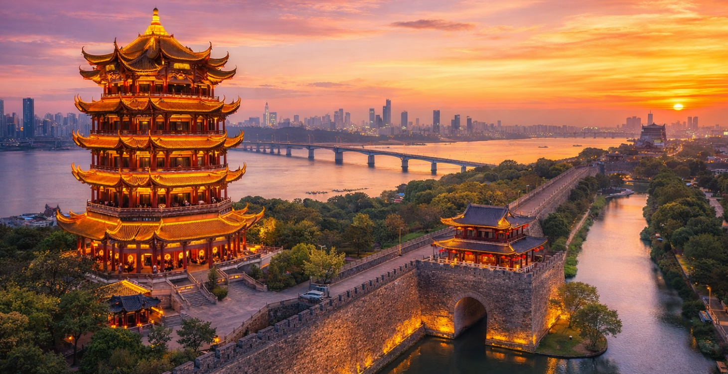 武漢【黃鶴樓(登樓+含電瓶車)、楚河漢街】（車程約3小時）荊州【荊州古城牆(含登樓+關羽祠)】（車程約1.5小時）宜昌