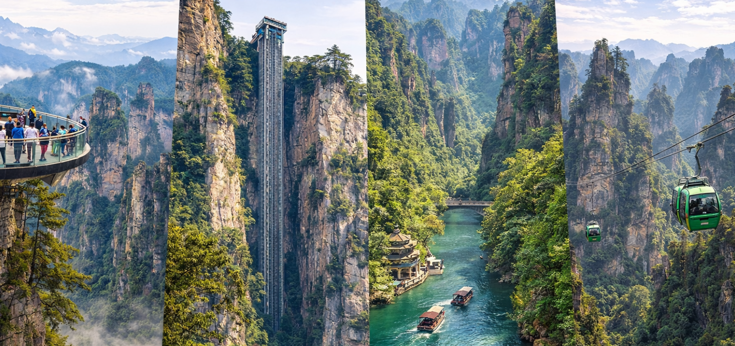 張家界～贈送團隊航拍視頻【張家界森林公園、百龍電梯、袁家界風景區、楊家界風景區、天子索道、金鞭溪(精華段)、水繞四門】