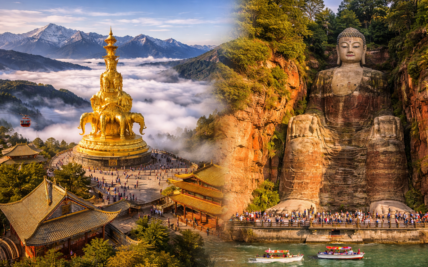 峨嵋山（報國寺、伏虎寺+電瓶車、） 40MIN樂山（船遊觀樂山大佛）蘇稽古鎮