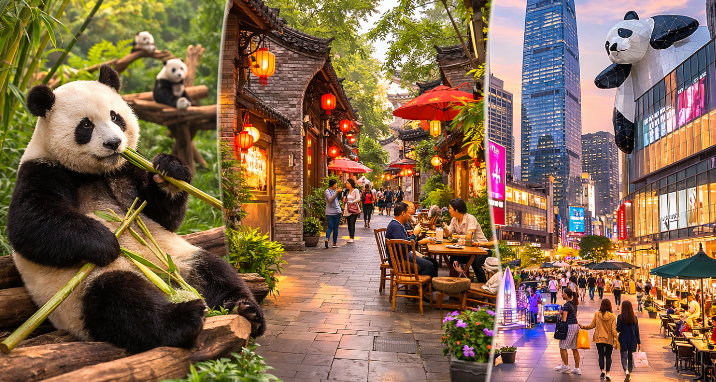 峨嵋山 成都（熊貓基地(南面)+電瓶車、寬窄巷子、春熙路太古里步行街