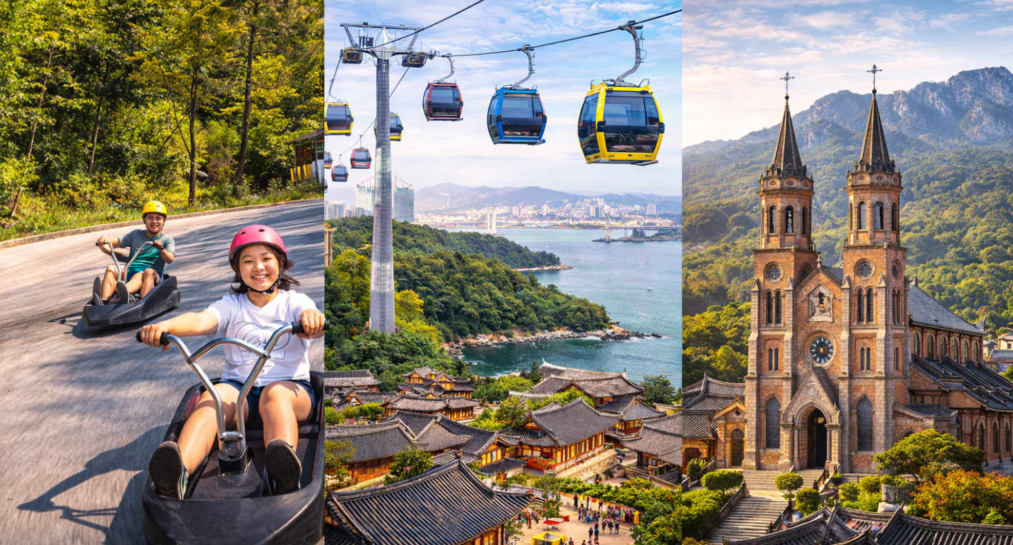 LUGE斜坡滑車(含一次卷)+景觀纜車+展望台-韓國最古老韓式教堂-恩平韓屋村-北漢山咖啡星巴克