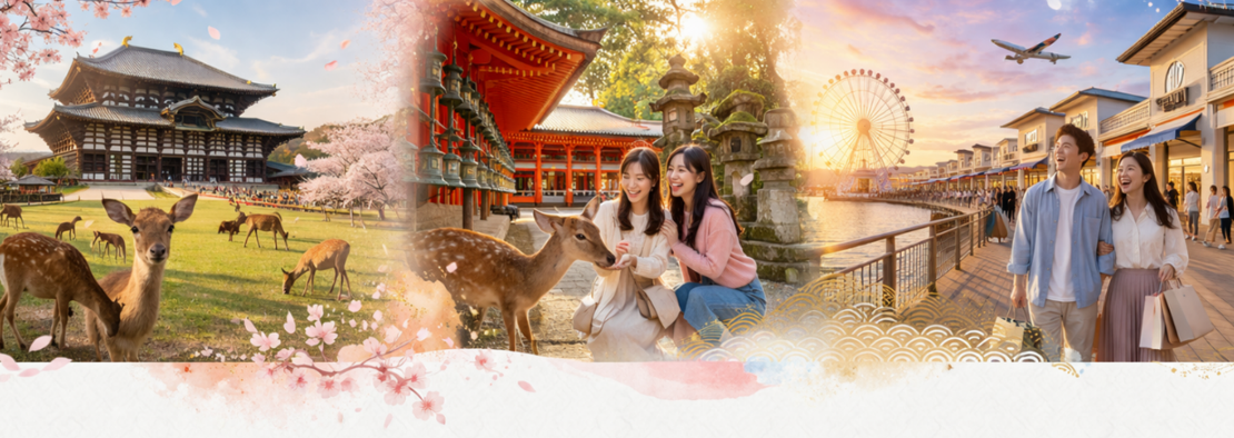 住宿飯店→東大寺~春日大社~梅花鹿公園→RINKU PREMIUM OUTLET→關西空港～機場商店街自由購物 → 桃園國際機場